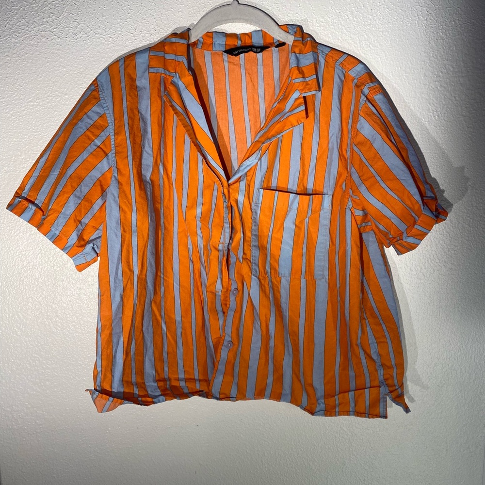 Light Blue and Orange short sleeve button down